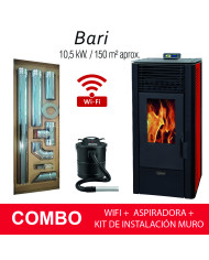 COMBO ESTUFA PELLET BARI BURDEO 10 KW + KIT HORIZONTAL MURO + WIFI + ASPIRADORA COMBO ESTUFA PELLET BARI BURDEO 10 KW + KIT HORIZONTAL MURO + WIFI + ASPIRADORA