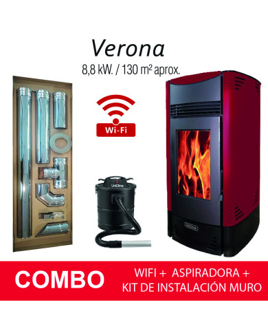 COMBO ESTUFA PELLET VERONA BURDEO 8,8 KW + KIT HORIZONTAL MURO + WIFI + ASPIRADORA COMBO ESTUFA PELLET VERONA BURDEO 8,8 KW + KIT HORIZONTAL MURO + WIFI + ASPIRADORA