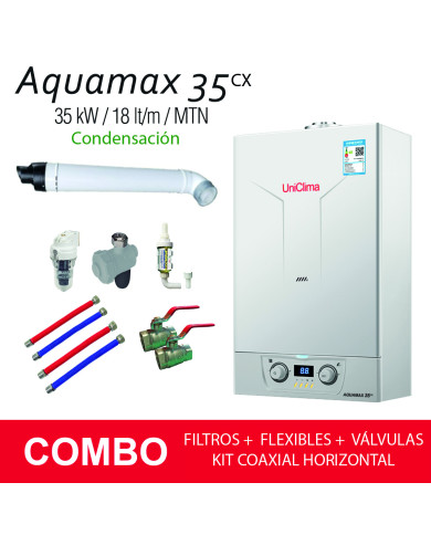 COMBO CALDERA MURAL AQUAMAX 35 COND. MTN + KIT HORIZONTAL GASES + FILTROS+ FLEXIBLES + VÁLVULAS