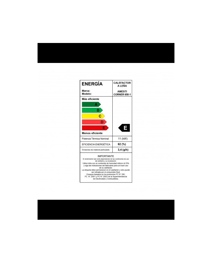 CALEFACTOR A LEÑA AMESTI/CORNER 650 NEGRO